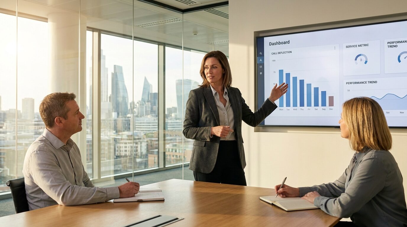 Senior Leadent consultant presenting field service performance data