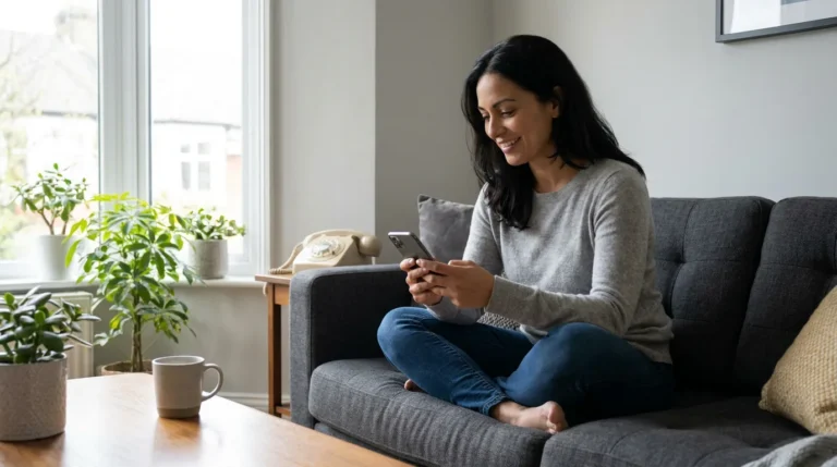 Homeowner checking live appointment tracking on a phone at home