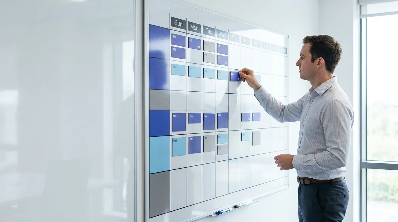 Resource planner organising jobs on a physical schedule board