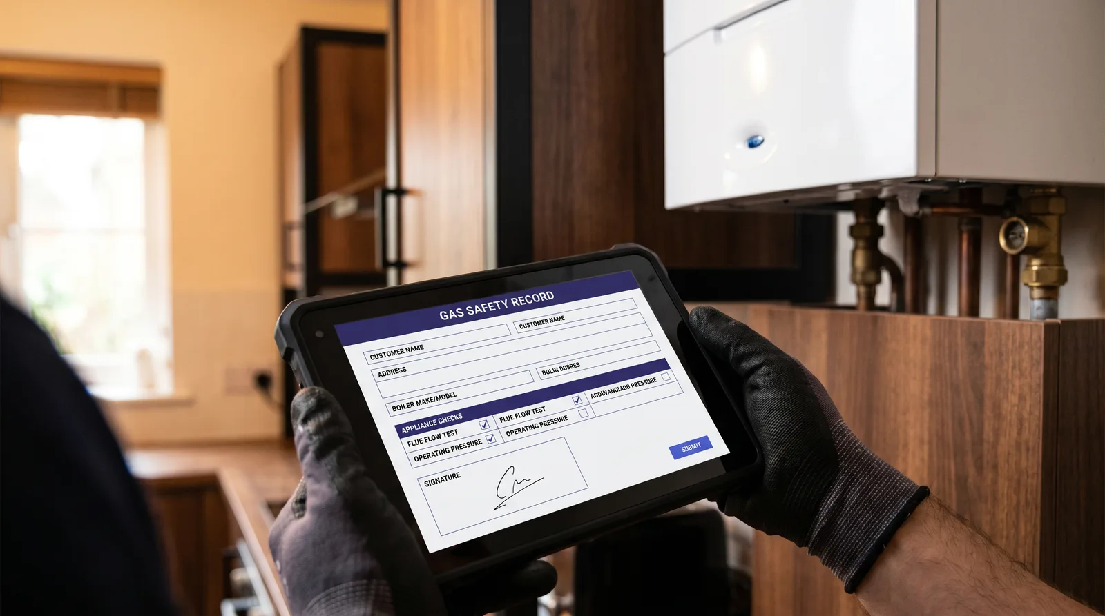 A digital gas safety certificate on a tablet
