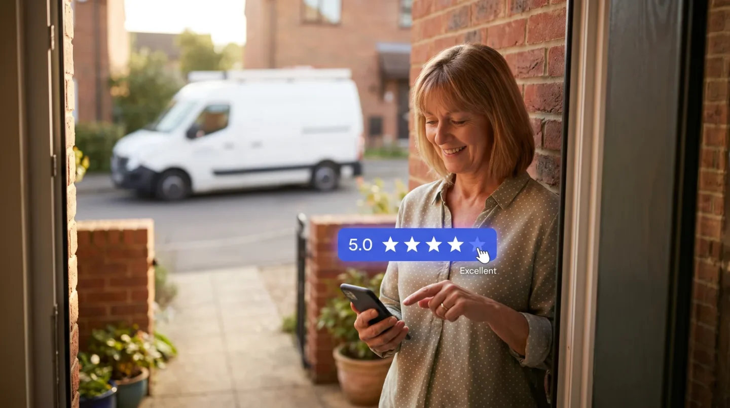 A customer giving a five-star rating after a service visit
