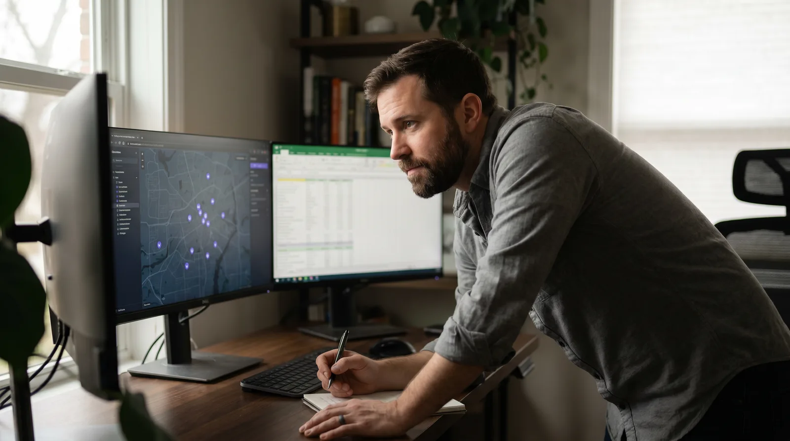 Field-operations planner balancing a schedule against a live engineer map