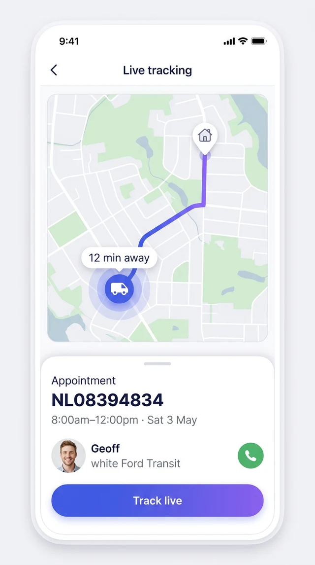 On My Way live appointment tracking screen