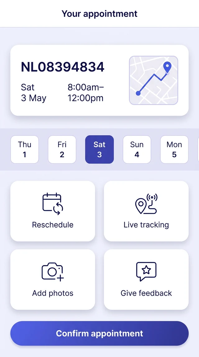 On My Way self-service rebooking screen