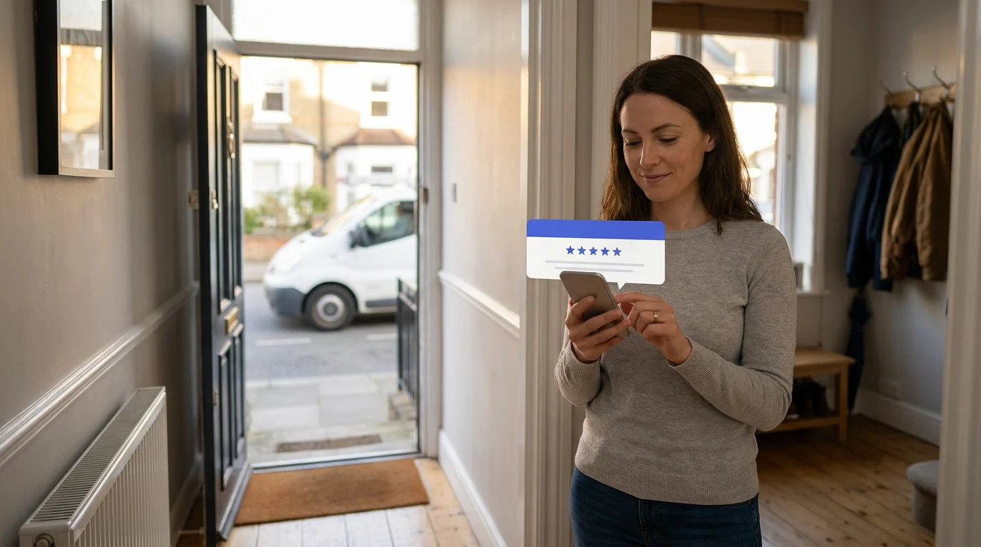 Field service operations manager reviewing customer experience software with live appointment tracking and real-time NPS feedback