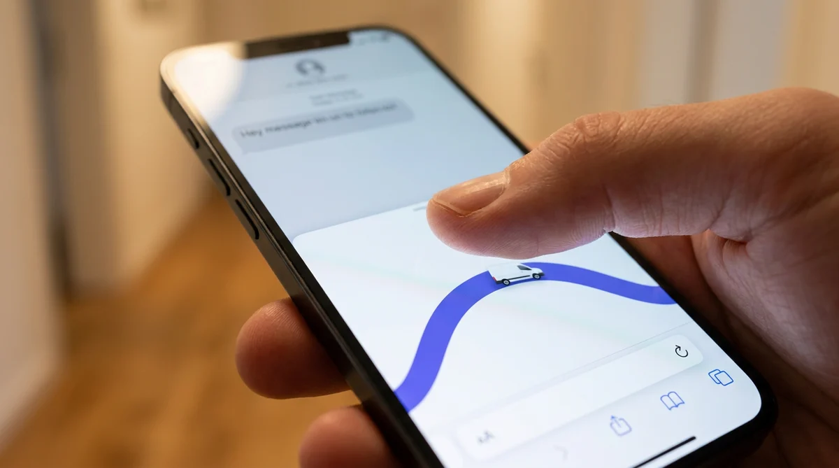Customer tapping an SMS link that opens live technician tracking in a mobile browser with no app install
